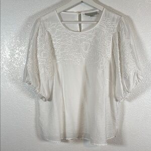 Ryegrass White Floral Embroidered Puff Sleeve Blouse Size XL